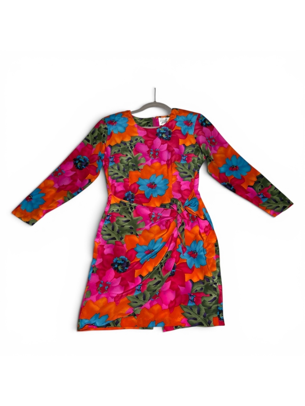 Vintage Victoria Soie 100% Silk Floral Long Sleeve Dress Size 4P
